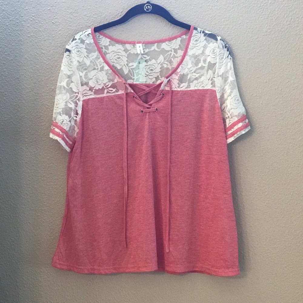 NWT Dressfo Pink & White Lace Top (Size XXL) - Picture 5 of 16